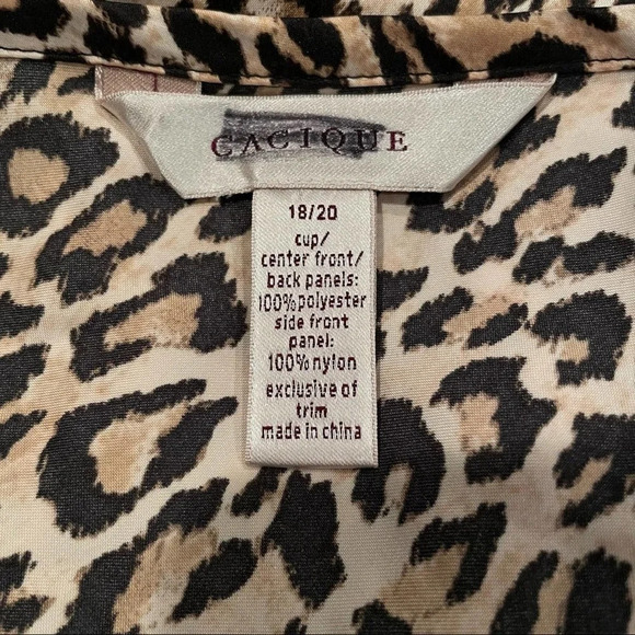 Cacique Intimates Leopard Print Lace Chemise Slip Dress Tan Black 6453 - Picture 8 of 9